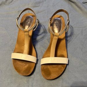 Style & co wedge sandals. Women size 7.5. Cream and tan T strap.